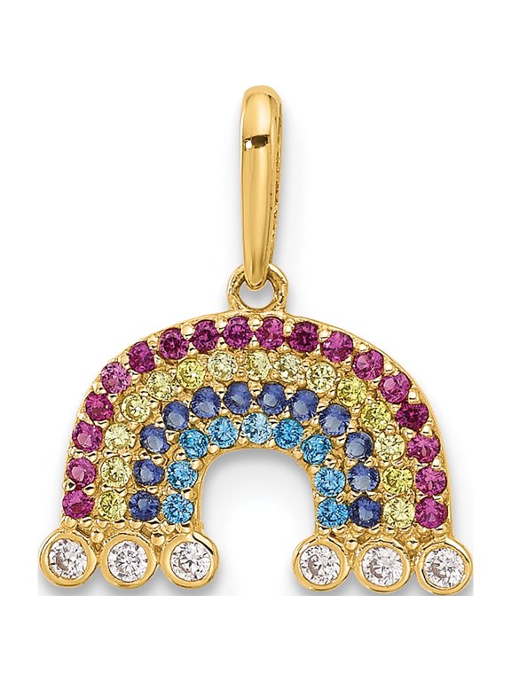 14K Yellow Gold Polished CZ Rainbow and Clouds Pendant, 14.5 x 13 mm (Chain Not Included)
