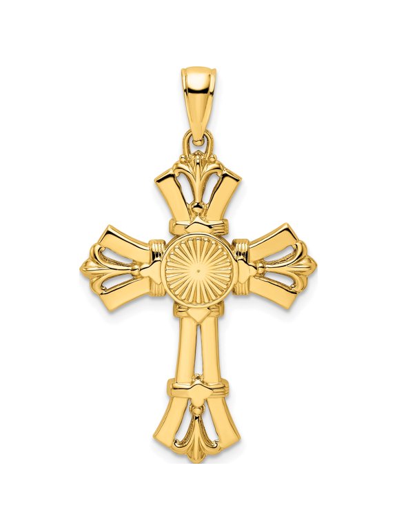 14K Yellow Gold Polished Fancy Cross Pendant, 38.9 mm Long (Chain Not Included)