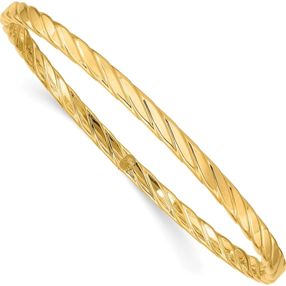 Jewelry by Sweet Pea 14K Yellow Gold Polished Textured Twist 4.00mm Slip-on Round Bangle Bracelet