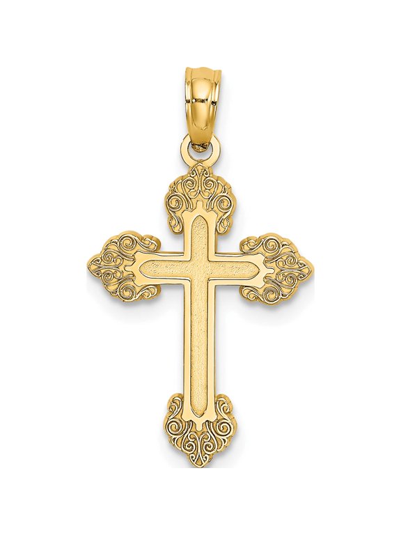 14K Yellow Gold Polished and Textured Fancy Cross Charm