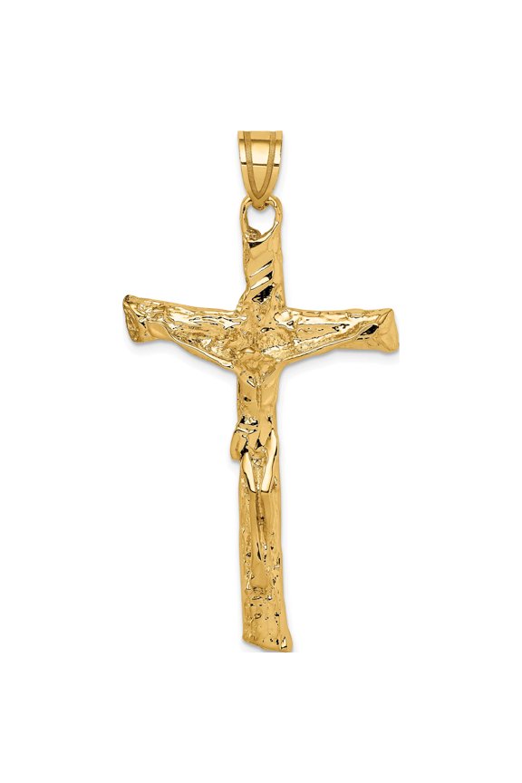 14K Yellow Gold Rugged Tree Crucifix Pendant