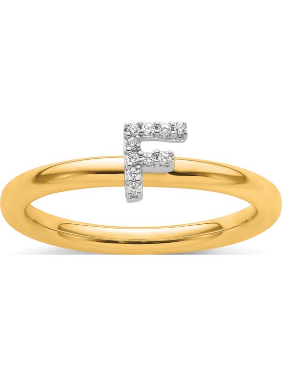 14K Yellow Gold Stackable Diamond Initial F Size 7 Ring