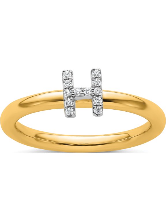 14K Yellow Gold Stackable Diamond Initial H Size 7 Ring