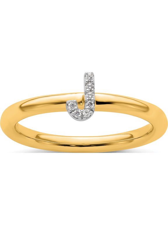 14K Yellow Gold Stackable Diamond Initial J Size 7 Ring