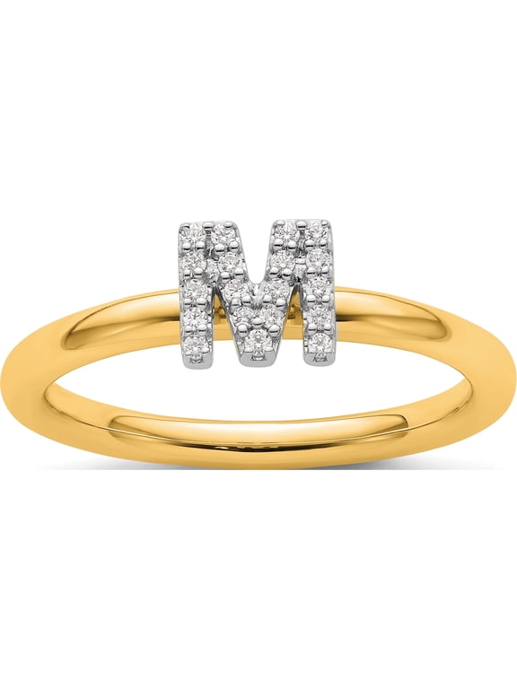 14K Yellow Gold Stackable Diamond Initial M Size 7 Ring