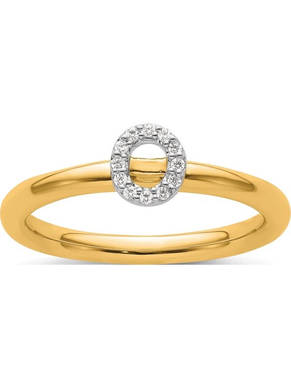 14K Yellow Gold Stackable Diamond Initial O Size 7 Ring