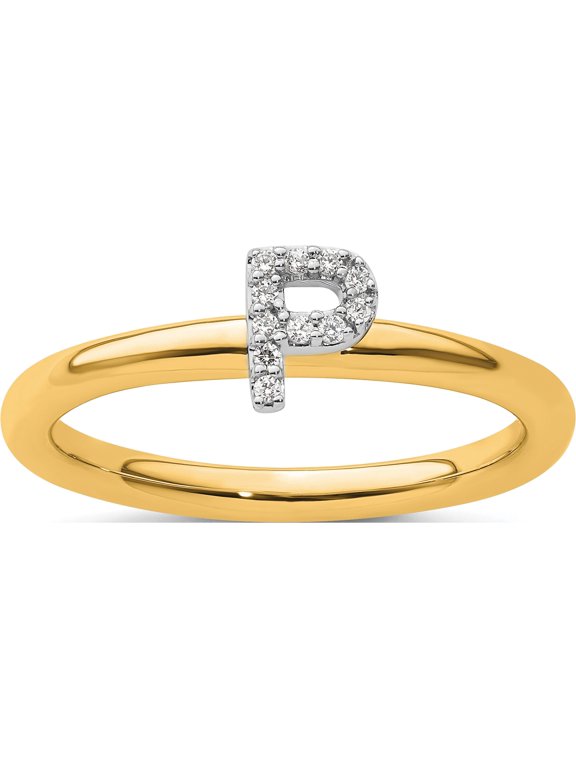 14K Yellow Gold Stackable Diamond Initial P Size 7 Ring