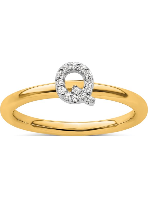 14K Yellow Gold Stackable Diamond Initial Q Size 7 Ring