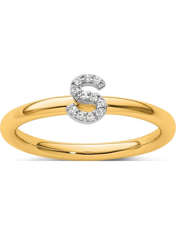 14K Yellow Gold Stackable Diamond Initial S Size 7 Ring