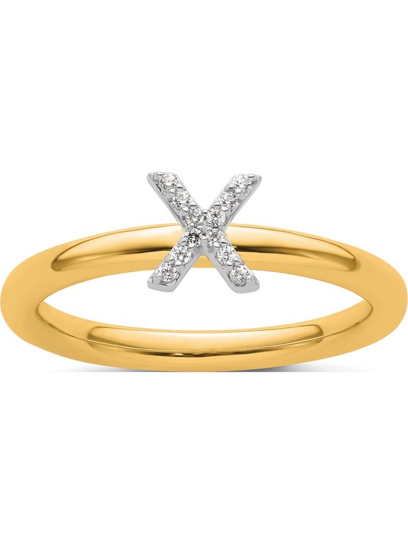14K Yellow Gold Stackable Diamond Initial X Size 7 Ring