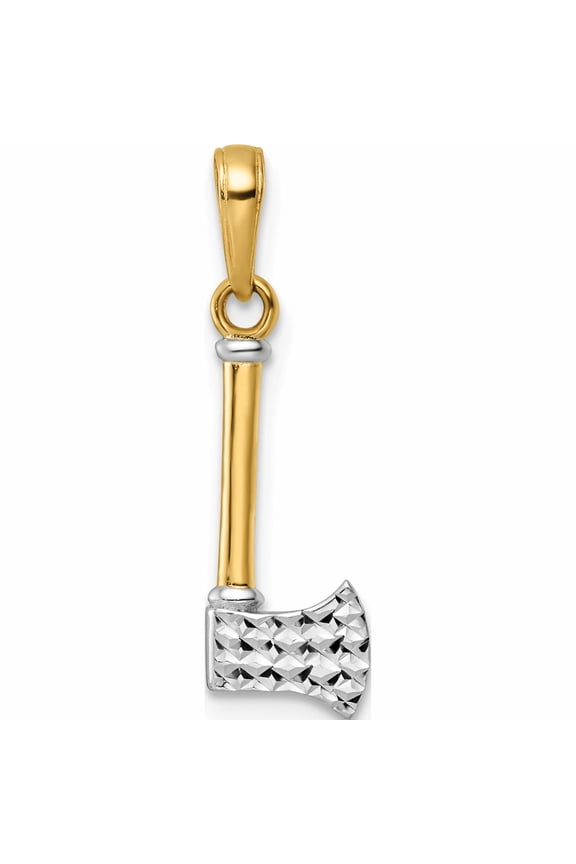 14K and White Rhodium Diamond-cut Axe Pendant