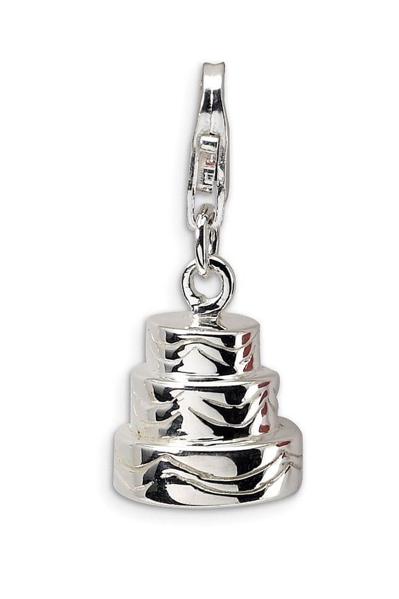 Amore La Vita Sterling Silver Rhodium-plated Polished 3-D Wedding Cake Charm with Fancy Lobster Clasp