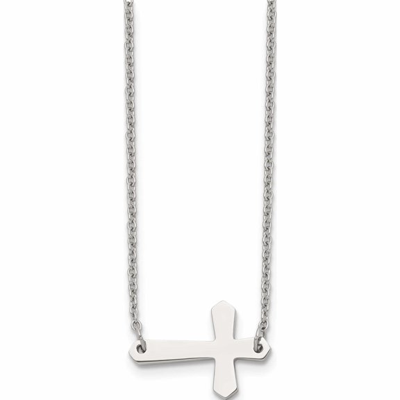 Jewelry by Sweet Pea Chisel Stainless Steel Polished Sideways Cross on a 17 inch Cable Chain Necklace