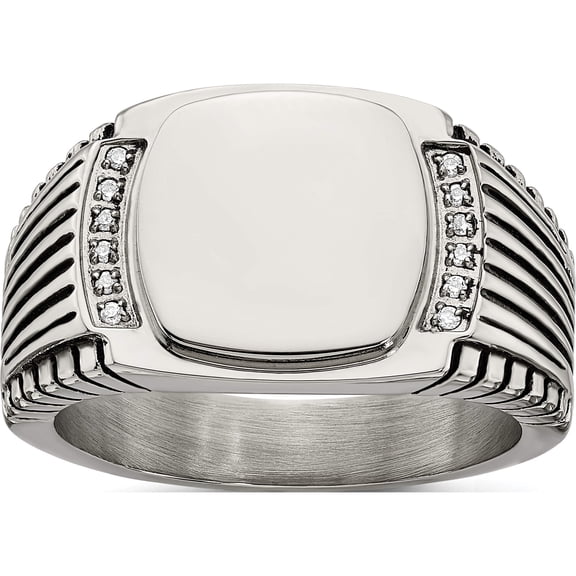 Jewelry by Sweet Pea Chisel Stainless Steel Polished with CZ Signet Ring