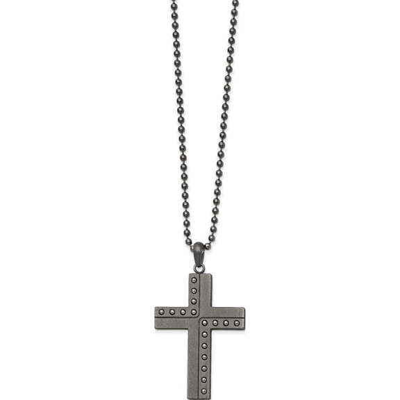 Jewelry by Sweet Pea Chisel Stainless Steel Polished with Matte Finish Gun Metal IP-plated Cross Pendant on a 22 inch Ball Chain Necklace