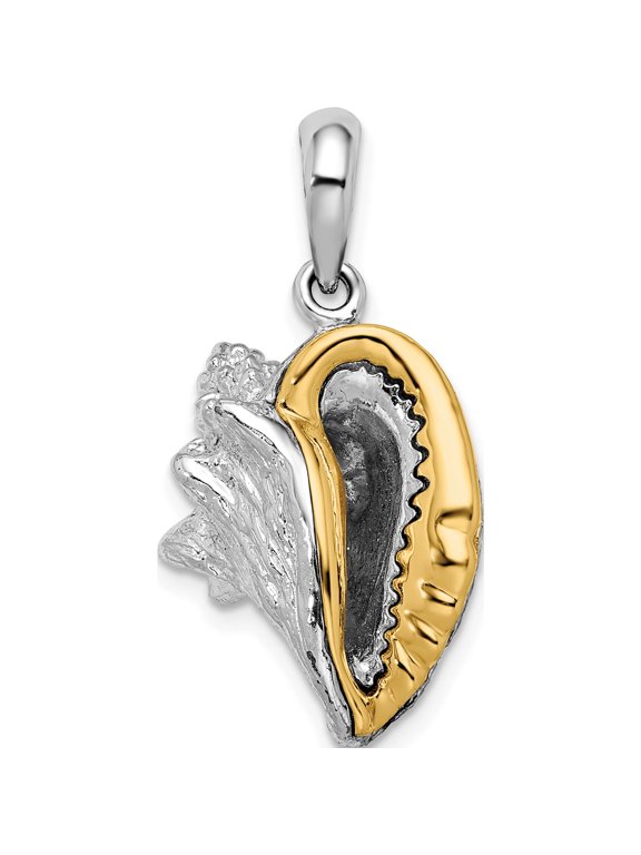 De-Ani Sterling Silver Rhodium-Plated 3D Conch Shell with 14K Accent Pendant