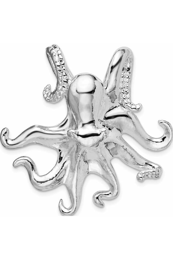 De-Ani Sterling Silver Rhodium-Plated Polished Octopus Slide