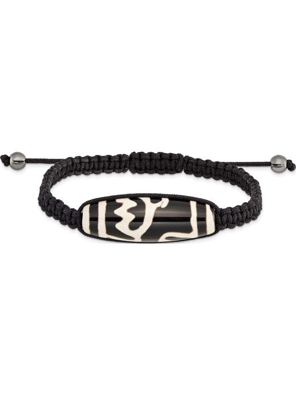 Fashion 11x38mm Tibet Eye Agate w/Hematite Beads Black Cord Bracelet