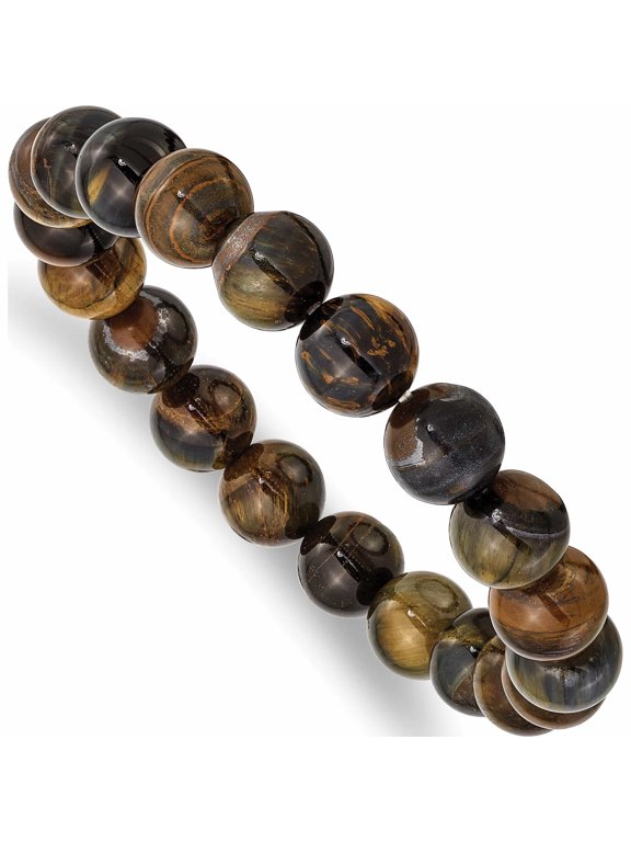 Fashion Chisel 10mm Blue and Yellow Tiger's Eye Agate Beaded Stretch Bracelet