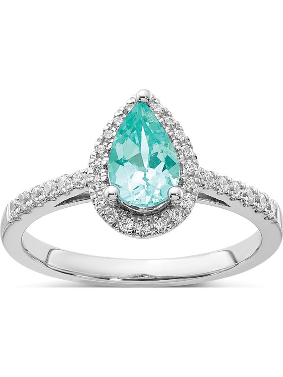 Pure Serenity 14K White Gold 1/4 carat Lab Grown Diamond VS/SI+ G+ and Pear Lab Created Paraiba Ring