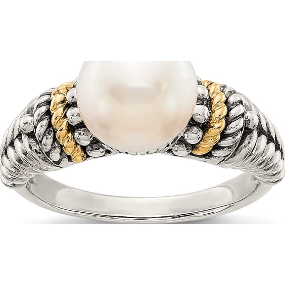 Jewelry by Sweet Pea Shey Couture Sterling Silver with 14K Accent Antiqued 8mm Freshwater Cultured Pearl Ring