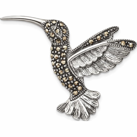 Jewelry by Sweet Pea Sterling Silver Antiqued Hummingbird Marcasite Pin Brooch