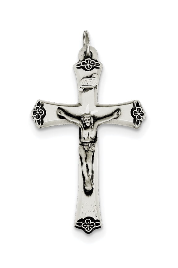 Sterling Silver Antiqued Satin Halo and Corpus Cross Pendant