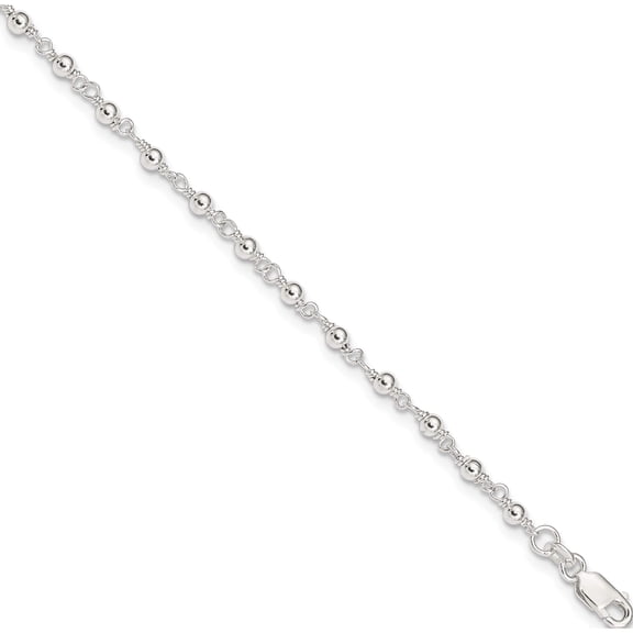 Jewelry by Sweet Pea Sterling Silver Beaded 9 inch Plus 1 inch Extender - Total 10 inch Anklet