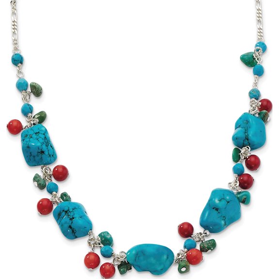 Jewelry by Sweet Pea Sterling Silver Dyed Howlite/Turquoise/Red Coral Necklace