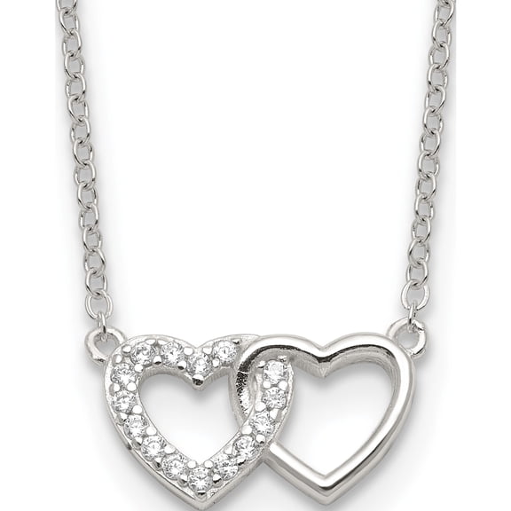 Jewelry by Sweet Pea Sterling Silver E-Coating CZ Double Heart 16in w/2in ext Necklace