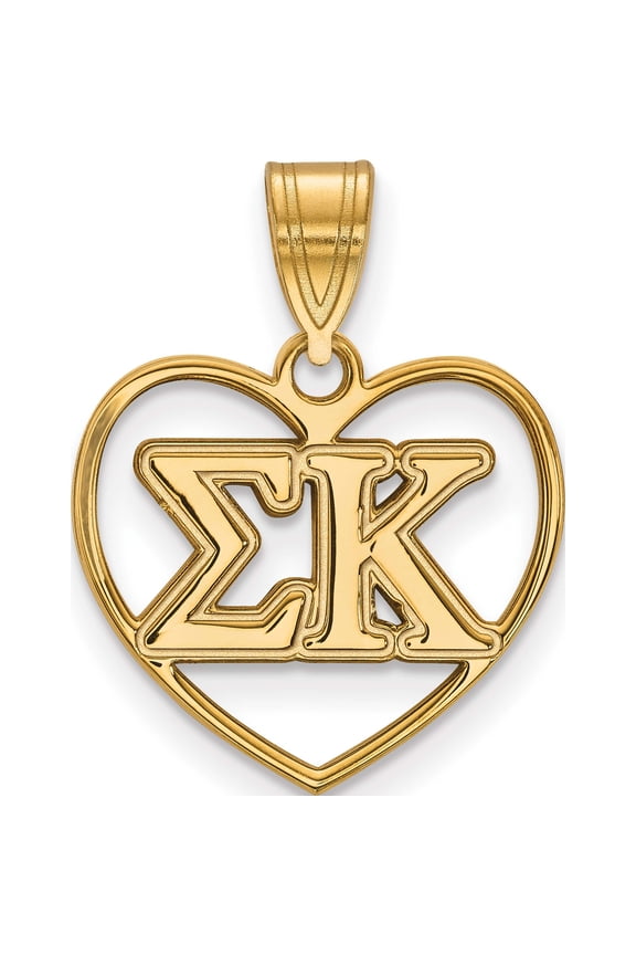 Sterling Silver Gold-plated LogoArt Sigma Kappa Sorority Greek Letters Heart Pendant