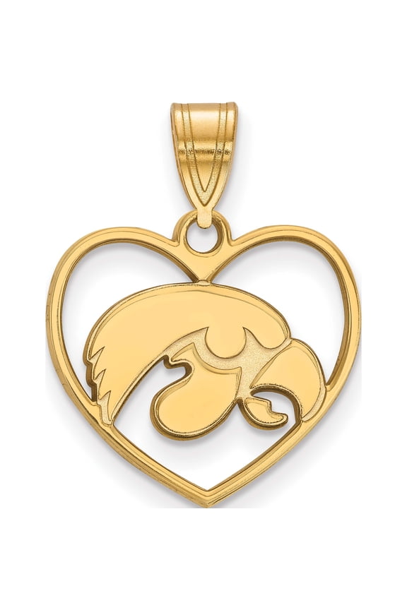 Sterling Silver Gold-plated LogoArt University of Iowa Hawk Heart Pendant