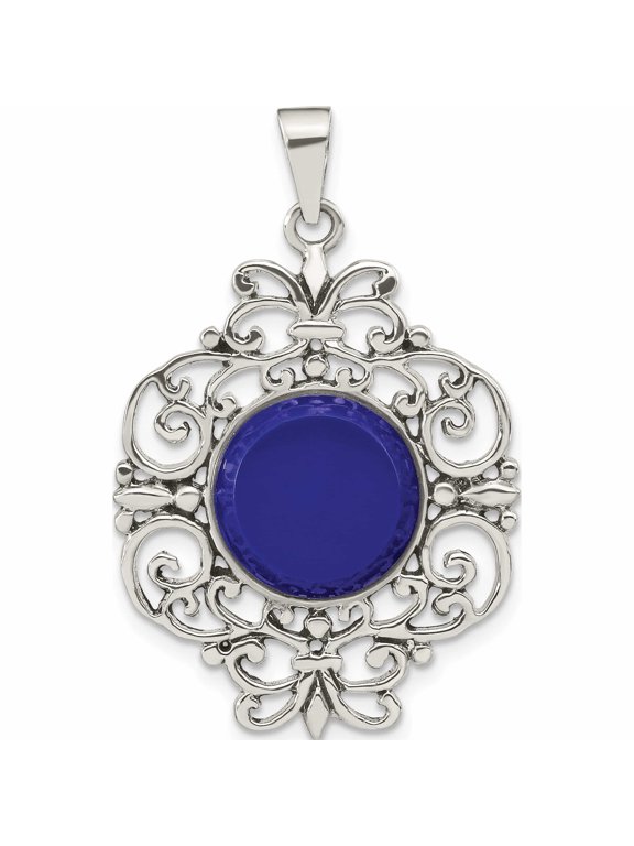 Sterling Silver Oxidized Dyed Blue Agate Filigree Fancy Pendant