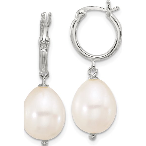 Jewelry by Sweet Pea Sterling Silver Polished Teardrop FWC Pearl Dangle Round Hoop Earrings