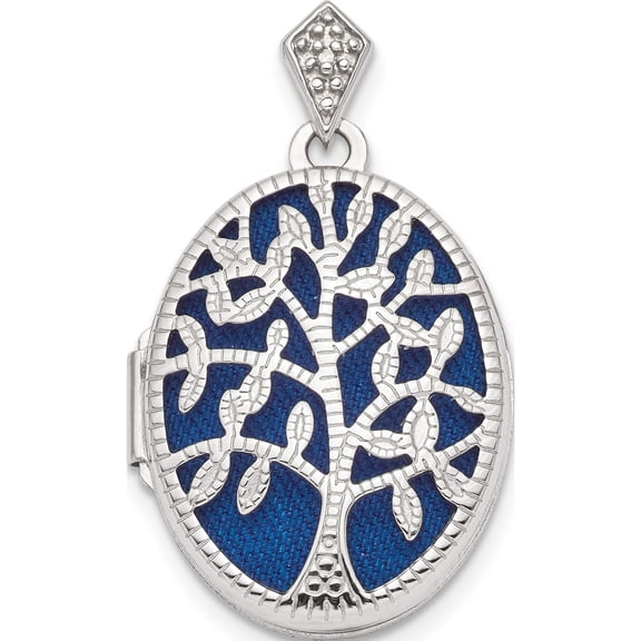 Jewelry by Sweet Pea Sterling Silver Rhodium-plate Polished & Textured Diamond Tree Locket