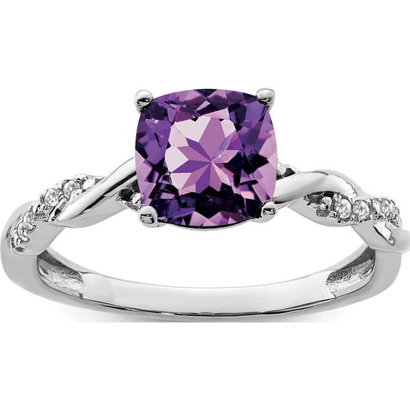 Jewelry by Sweet Pea Sterling Silver Rhodium-plated Amethyst and Diamond Ring