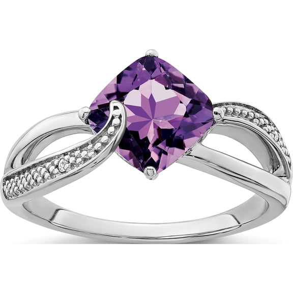 Jewelry by Sweet Pea Sterling Silver Rhodium-plated Amethyst and Diamond Ring