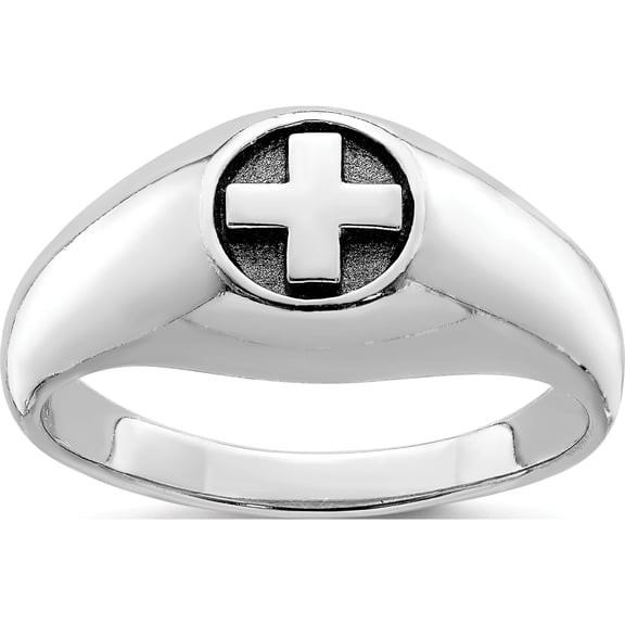 Jewelry by Sweet Pea Sterling Silver Rhodium-plated & Antiqued Cross Ring