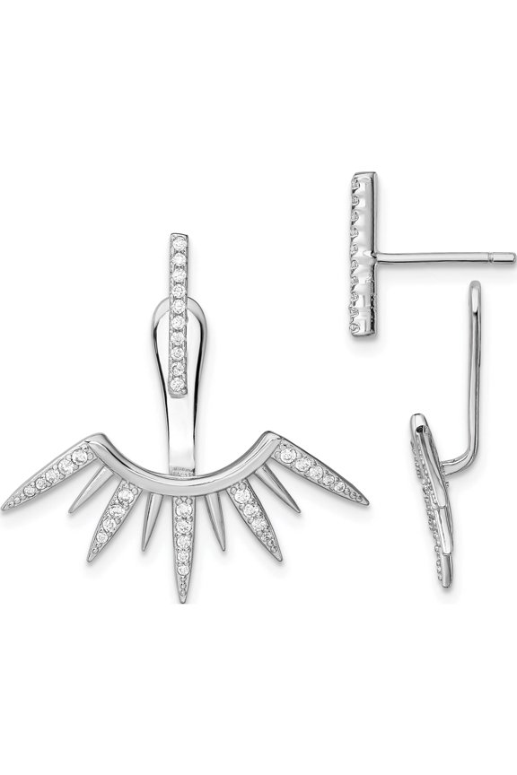 Sterling Silver Rhodium-plated CZ Bar & Spikes Front & Back Post Earrings