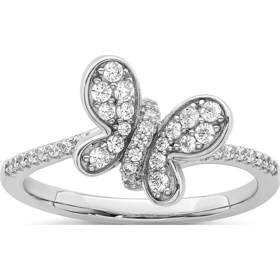 Jewelry by Sweet Pea Sterling Silver Rhodium-plated CZ Butterfly Ring