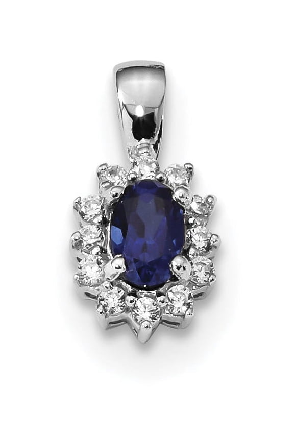 Sterling Silver Rhodium-plated CZ/Lab Cr Sapphire Pendant