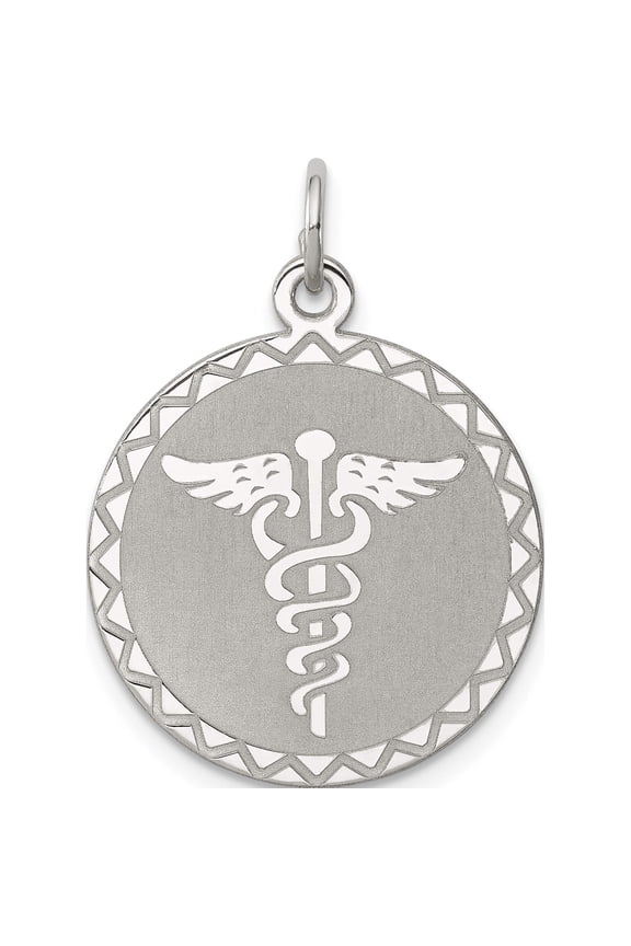 Sterling Silver Rhodium-plated Caduceus Disc