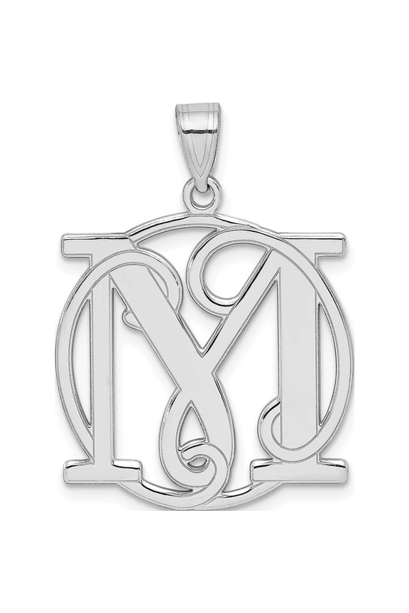 Sterling Silver Rhodium-plated Fancy Script Letter M Initial Pendant