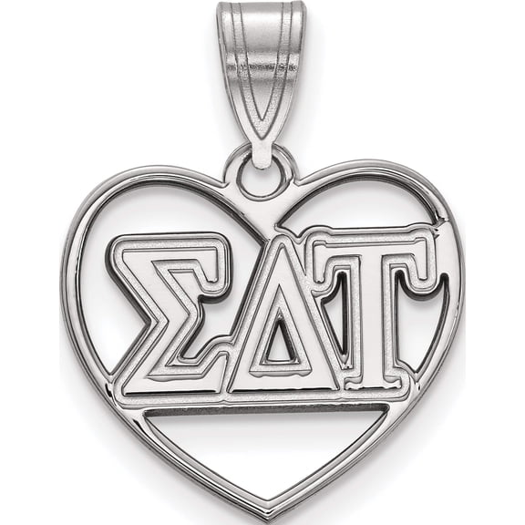 Jewelry by Sweet Pea Sterling Silver Rhodium-plated LogoArt Sigma Delta Tau Sorority Greek Letters Heart Pendant