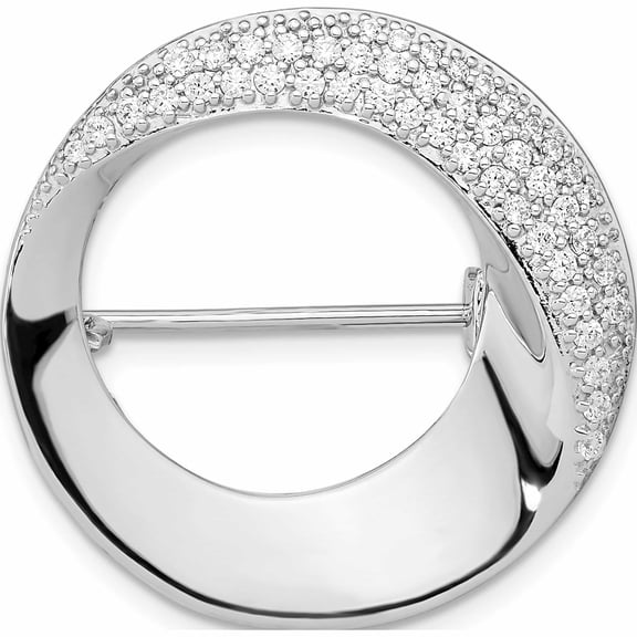 Jewelry by Sweet Pea Sterling Silver Rhodium-plated Polished CZ Circle Pin Brooch