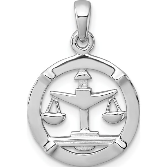 Jewelry by Sweet Pea Sterling Silver Rhodium-plated Polished Reversible Libra Scales in Circle Zodiac Pendant, 24.1 x 15.6 mm (Chain Not Included)