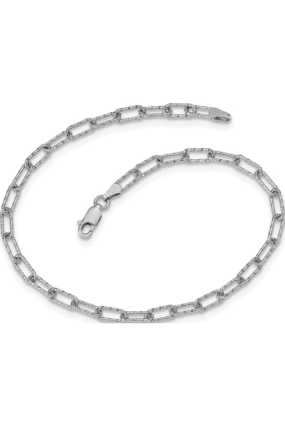 Sterling Silver Rhodium-plated Polished Textured Link Anklet