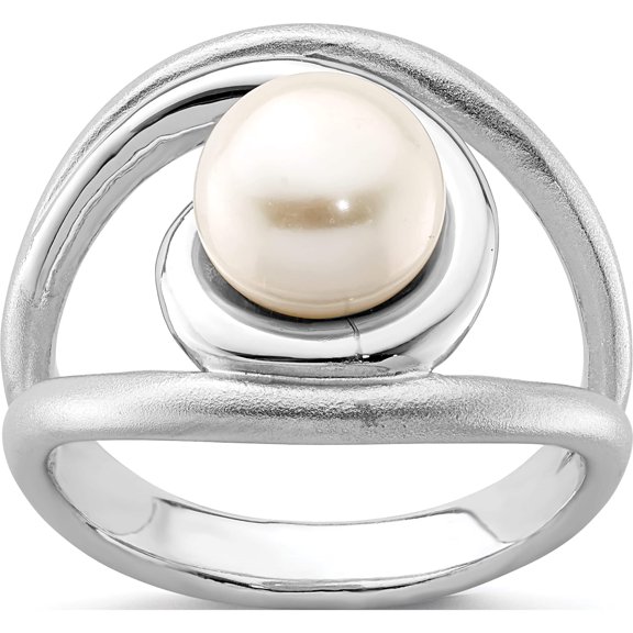 Jewelry by Sweet Pea Sterling Silver Rhodium-plated Satin/Polished 8-9mm Button FWC Pearl Ring