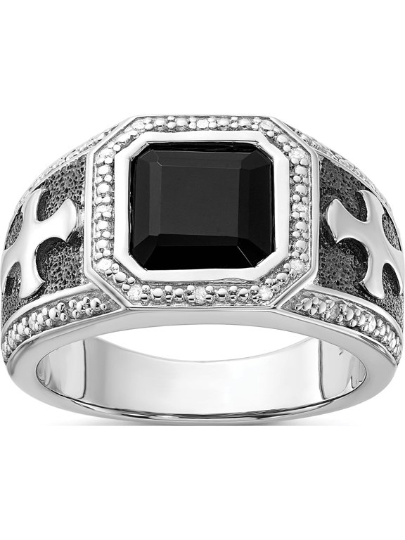 White Night Sterling Silver Black Rhodium-plated Diamond and Onyx Cross Men's Ring