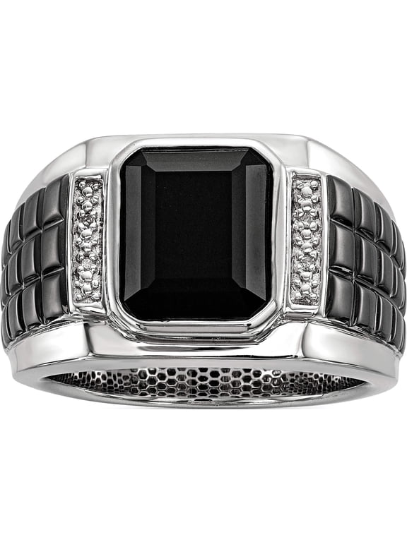 White Night Sterling Silver Black Rhodium-plated Diamond and Onyx Square Men's Ring
